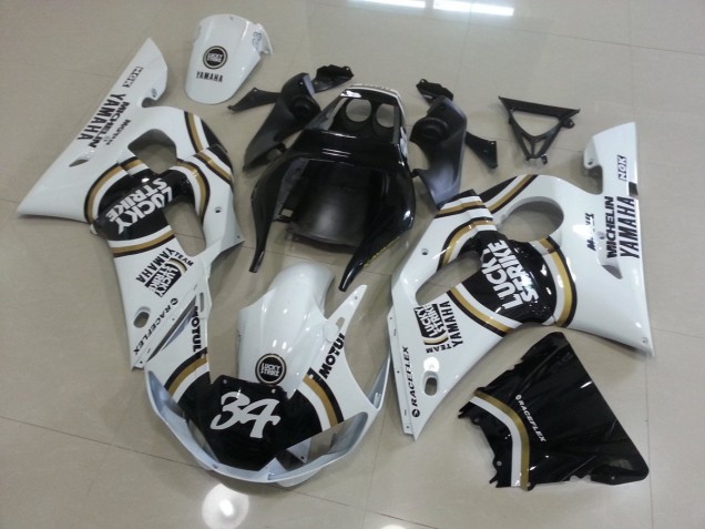 1998-2002 Blanc Noir Yamaha YZF R6 Carénage Moto 1998-2002 Blanc Noir Yamaha YZF R6 Carénage Moto