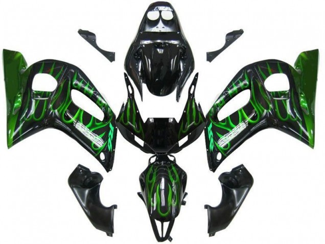 1998-2002 Noir Vert Flamme Yamaha YZF R6 Carénage Moto 1998-2002 Noir Vert Flamme Yamaha YZF R6 Carénage Moto
