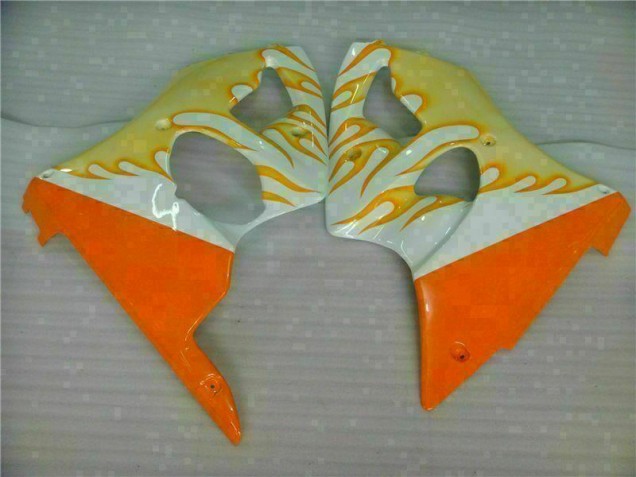 2000-2002 Blanc Jaune Flamme Kawasaki ZX6R Carénage Moto 2000-2002 Blanc Jaune Flamme Kawasaki ZX6R Carénage Moto