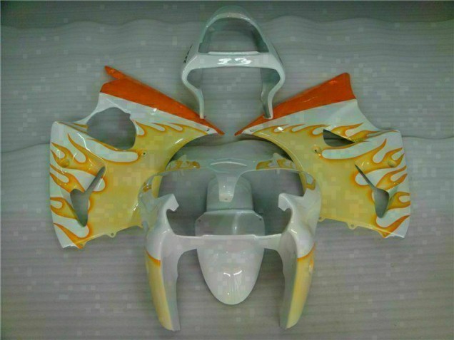 2000-2002 Blanc Jaune Flamme Kawasaki ZX6R Carénage Moto 2000-2002 Blanc Jaune Flamme Kawasaki ZX6R Carénage Moto