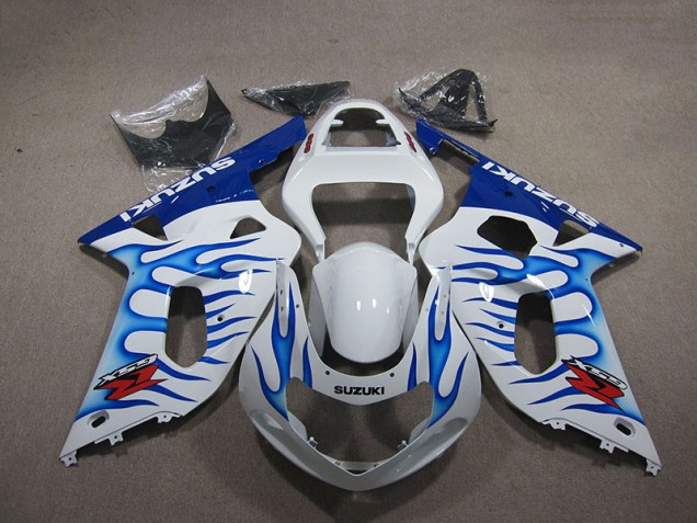 2001-2003 Blanc Bleu Flamme Suzuki GSXR 750 Carénage Moto 2001-2003 Blanc Bleu Flamme Suzuki GSXR 750 Carénage Moto