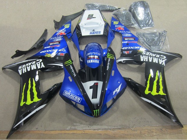 2002-2003 Bleu Noir Graves 1 Yamaha YZF R1 Carénage Moto 2002-2003 Bleu Noir Graves 1 Yamaha YZF R1 Carénage Moto