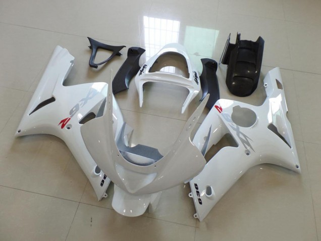 2003-2004 Blanc avec Argent Décalque Kawasaki ZX6R Carénage Moto 2003-2004 Blanc avec Argent Décalque Kawasaki ZX6R Carénage Moto
