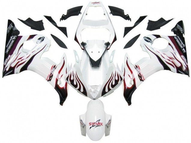 2003-2005 Blanc Noir Rouge Flamme Yamaha YZF R6 Carénage Moto 2003-2005 Blanc Noir Rouge Flamme Yamaha YZF R6 Carénage Moto