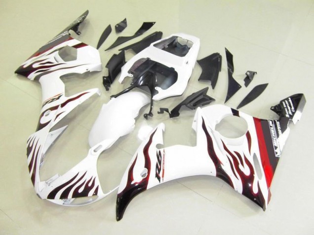 2003-2005 Blanc et Flamme Yamaha YZF R6 Carénage Moto 2003-2005 Blanc et Flamme Yamaha YZF R6 Carénage Moto