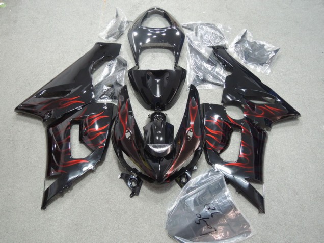 2005-2006 Noir Rouge Flamme Kawasaki ZX6R Carénages Moto 2005-2006 Noir Rouge Flamme Kawasaki ZX6R Carénages Moto