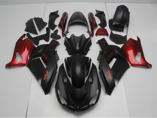2006-2011 Noir Mat et Rouge Kawasaki ZX14R ZZR1400 Carénage Moto 2006-2011 Noir Mat et Rouge Kawasaki ZX14R ZZR1400 Carénage Moto