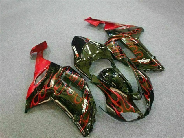 2007-2008 Noir Rouge Flamme Kawasaki ZX6R Carénage Moto 2007-2008 Noir Rouge Flamme Kawasaki ZX6R Carénage Moto