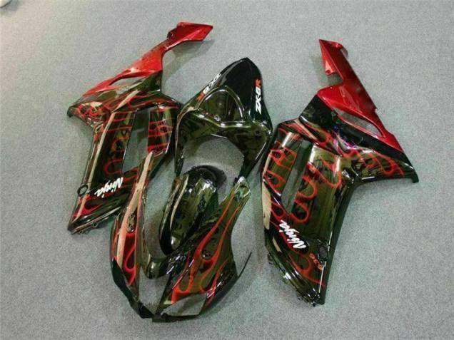 2007-2008 Noir Rouge Flamme Kawasaki ZX6R Carénage Moto 2007-2008 Noir Rouge Flamme Kawasaki ZX6R Carénage Moto