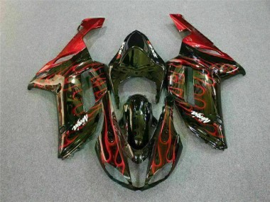 2007-2008 Noir Rouge Flamme Kawasaki ZX6R Carénage Moto