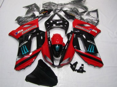 2007-2008 Rouge Noir Monster Kawasaki ZX6R Carénage Moto