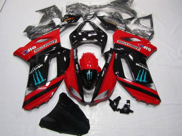 2007-2008 Rouge Noir Monster Kawasaki ZX6R Carénage Moto 2007-2008 Rouge Noir Monster Kawasaki ZX6R Carénage Moto