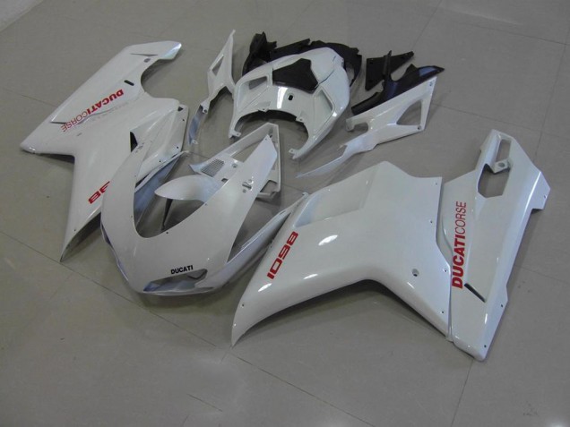 2007-2014 Blanc Nacré avec Rouge Décalque Ducati 848 1098 1198 Carénage Moto 2007-2014 Blanc Nacré avec Rouge Décalque Ducati 848 1098 1198 Carénage Moto