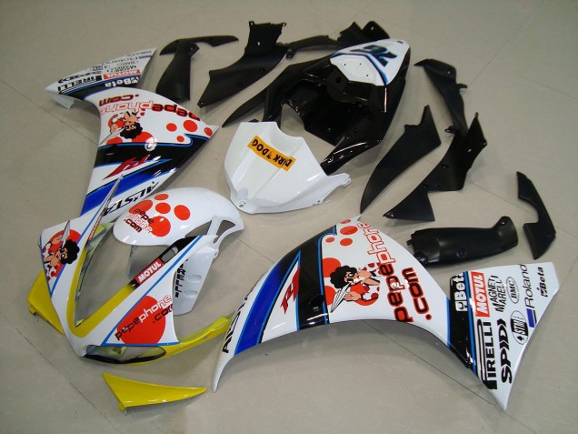 2009-2011 Blanc Noir Pepe Phone Yamaha YZF R1 Carénage Moto 2009-2011 Blanc Noir Pepe Phone Yamaha YZF R1 Carénage Moto