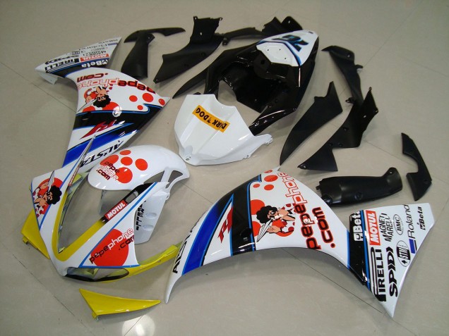 2012-2014 Blanc Noir Pepe Phone Yamaha YZF R1 Carénage Moto 2012-2014 Blanc Noir Pepe Phone Yamaha YZF R1 Carénage Moto