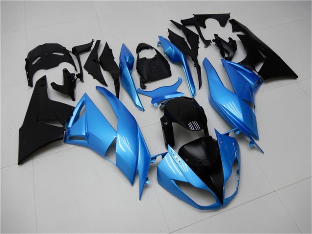 Carénages Moto Kawasaki ZX6R 2009-2012 - Bleu Clair Noir Brillant