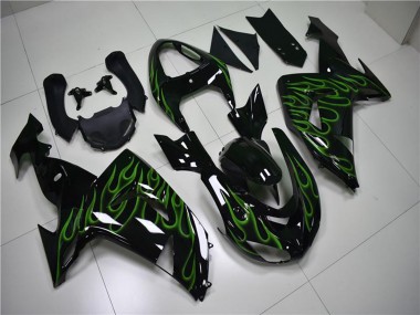Carénages Moto Kawasaki ZX10R 2006-2007 - Noir Brillant Vert Flamme