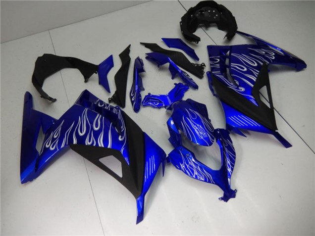 Carénages Moto Kawasaki Ninja 300 EX300R 2013-2017 - Bleu Noir Blanc Flamme