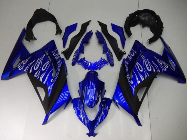 Carénages Moto Kawasaki Ninja 300 EX300R 2013-2017 - Bleu Noir Blanc Flamme