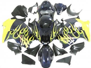 Carénages Moto Suzuki GSXR 1300 1996-2007 - Noir Brillant Jaune Flamme