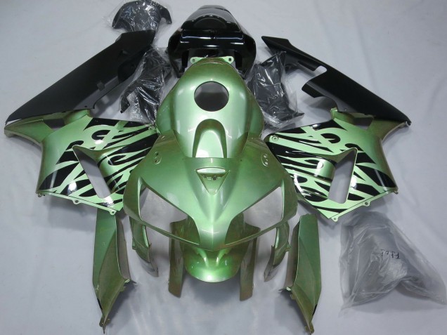 Carénages Moto Honda CBR600RR 2005-2006 - Vert Clair Noir Flamme
