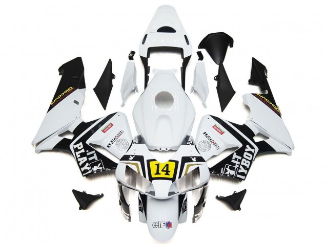 Carénages Moto Honda CBR600RR 2003-2004 - Blanc Jaune Noir Brillant Playboy 14