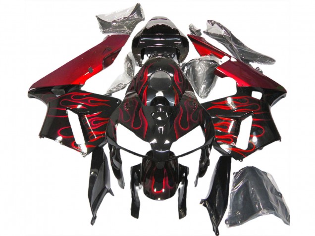 Carénages Moto Honda CBR600RR 2005-2006 - Noir Brillant Rouge Flamme
