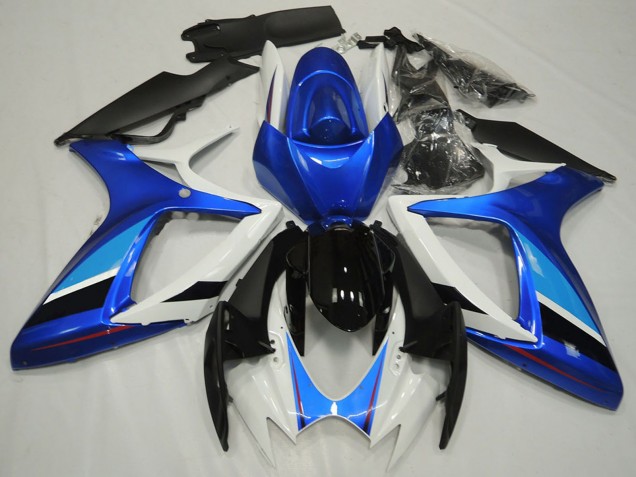 Carénage Moto Suzuki GSXR 600 / GSXR 750 2006-2007 - Blanc Bleu Noir Brillant Bande