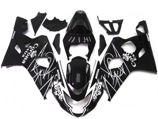 Carénages Moto Suzuki GSXR 600 / GSXR 750 2004-2005 - Noir Brillant Blanc Corona Style