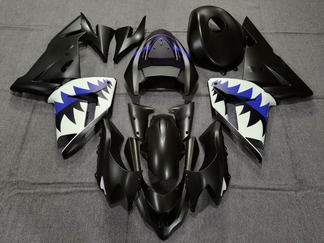 Carénages Moto Kawasaki ZX10R 2004-2005 - Noir Mat Bleu Foncé Requin