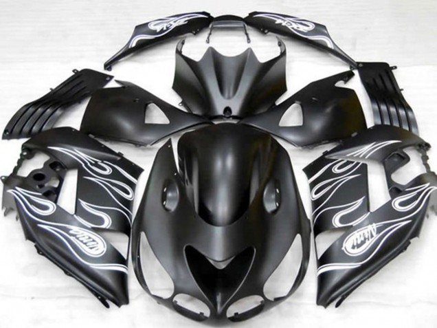 Carénages Moto Kawasaki ZX14R 2006-2011 - Noir Mat Argent Flamme