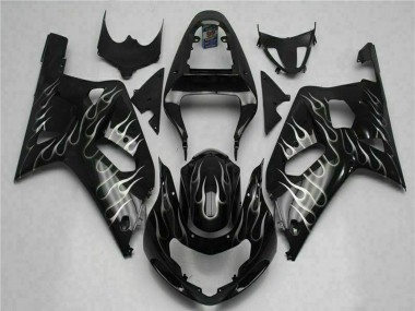 Carénages Moto Suzuki GSXR 600/750 2001-2003 - Noir Brillant Argent Flamme