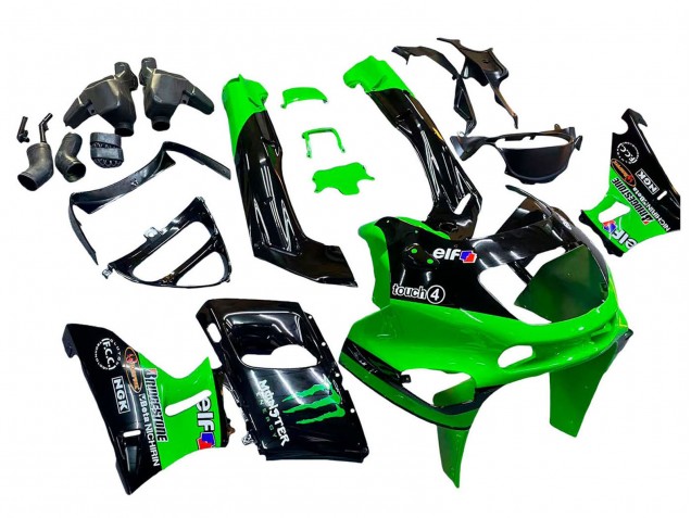 Carénages Moto Kawasaki ZZR600 1998-2003 - Vert Noir Monstre Elf