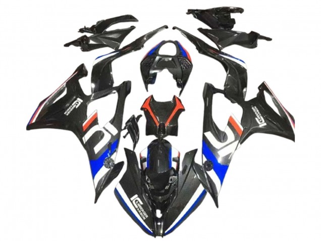 Carénages Moto BMW S1000RR 2019-2022 - Noir Blanc Bleu Fibre de Carbone