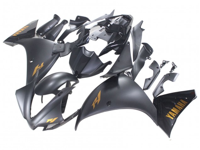 Carénages Moto Yamaha YZF 1000 R1 2012-2014 - Noir Mat Or Décalque