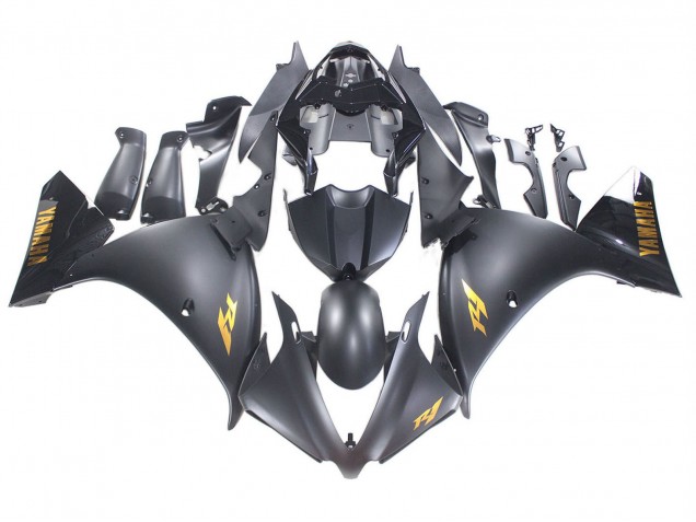 Carénages Moto Yamaha YZF 1000 R1 2012-2014 - Noir Mat Or Décalque