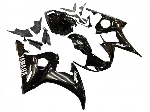 Carénages Moto Yamaha YZF R6S 2006-2009 - Noir Brillant Blanc Décalque