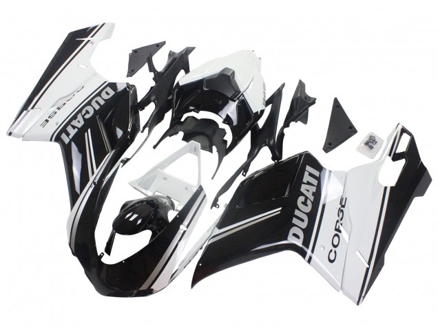 Carénages Moto Ducati 848/1098/1198 2007-2014 - Blanc Noir Brillant Corse