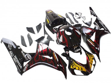 Carénages Moto Honda CBR1000RR 2006-2007 - Noir Brillant Jaune Rouge Flamme
