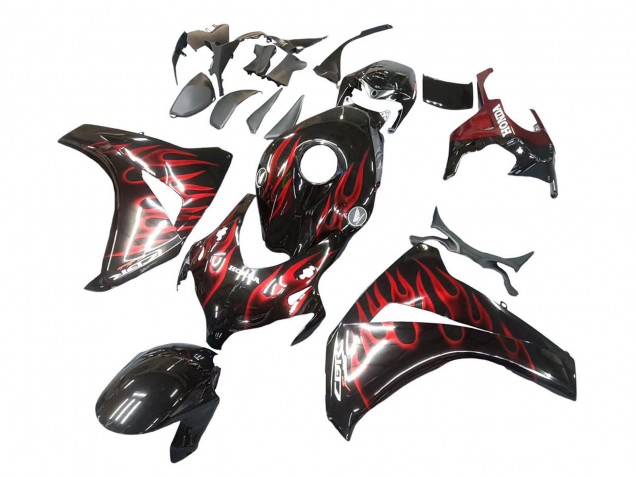 Carénage Moto Honda CBR1000RR 2008-2011 - Noir Brillant Rouge Flamme