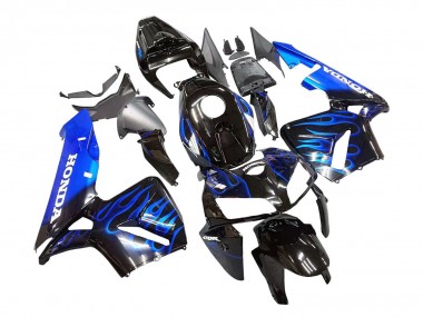 Carénage Moto Honda CBR600RR 2005-2006 - Noir Brillant Bleu Flamme