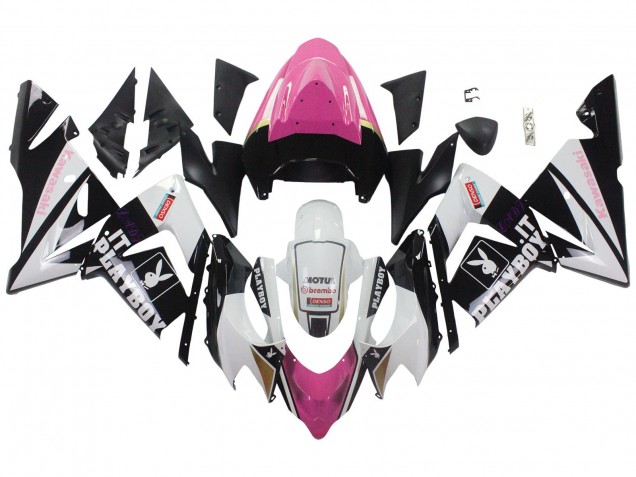 Carénages Moto Kawasaki ZX10R 2004-2005 - Noir Rose Blanc Playboy Motul