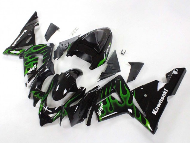 Carénages Moto Kawasaki ZX10R 2004-2005 - Noir Vert Flamme Ninja