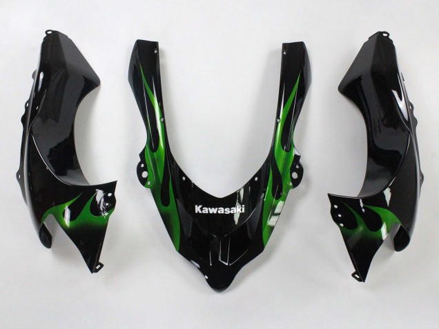 Carénages Moto Kawasaki ZX10R 2004-2005 - Noir Vert Flamme Ninja