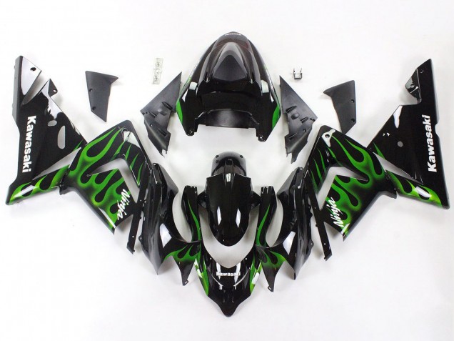 Carénages Moto Kawasaki ZX10R 2004-2005 - Noir Vert Flamme Ninja
