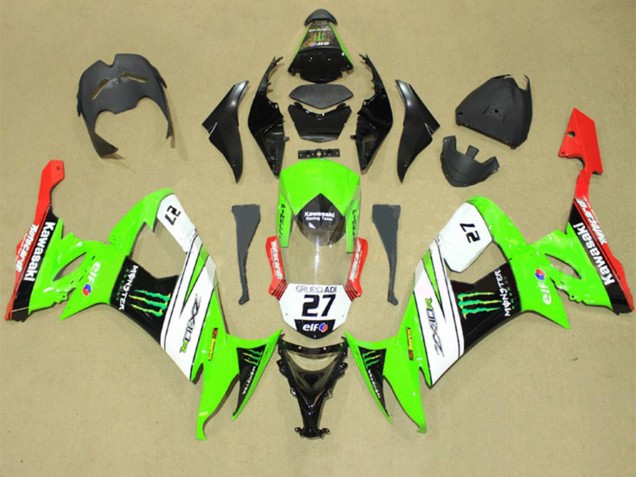 Carénages Moto Kawasaki ZX10R 2008-2010 - Vert Blanc Rouge Noir Elf Vert Monstre Energy 27