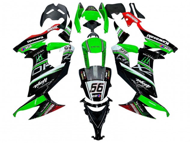 Carénages Moto Kawasaki ZX10R 2008-2010 - Vert Blanc Rouge Noir Monstre Elf 66