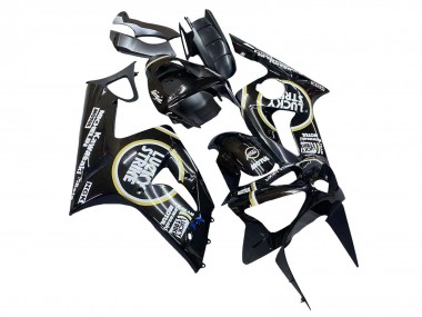 Carénages Moto Kawasaki ZX6R 2003-2004 - Noir Brillant Blanc Motul Lucky Strike