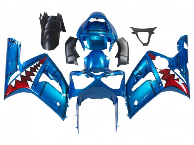 Carénages Moto Kawasaki ZX6R 2003-2004 - Bleu Blanc Rouge Requin