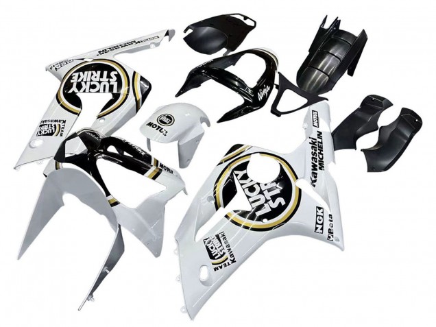 Carénages Moto Kawasaki ZX6R 2003-2004 - Blanc Noir Motul Lucky Strike